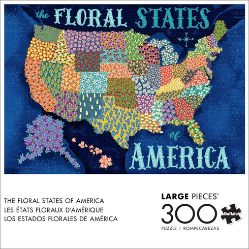 Buffalo Games - Zirkus Design LLC - The Floral States of America - 300 Piece Jigsaw Puzzle for Families Challenging Puzzle Perfect for Game Nights