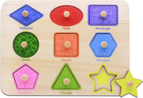 AILE Toddler Wooden Preschool Learning Shape Peg Puzzle Board Toys