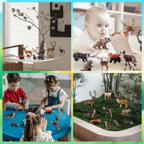 EOIVSH 10PCS Set Forest Animal Figures, Realistic Woodland Figurines, Plastic Jungle Toys With Deer Elk Wolf Bear Okapi