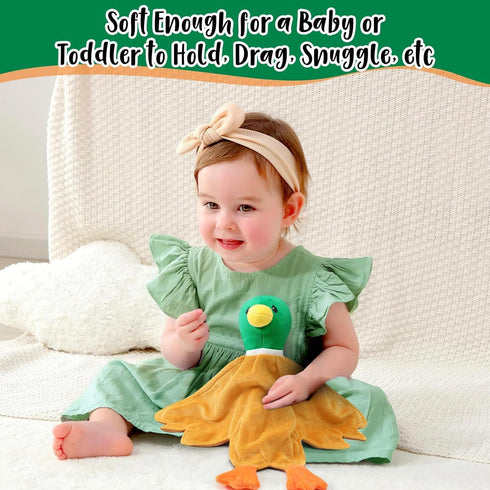 Baby Security Blanket, Mallard Duck Soft Lovey Plush Snuggle Gift, Unisex Newborn Toddler Nursery Decor