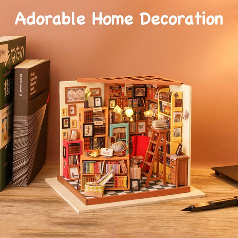 ROBOTIME DIY Miniature House Kit Miniature Dollhouse Kit Tiny House Kit for Adults Library House Kits Best Birthday