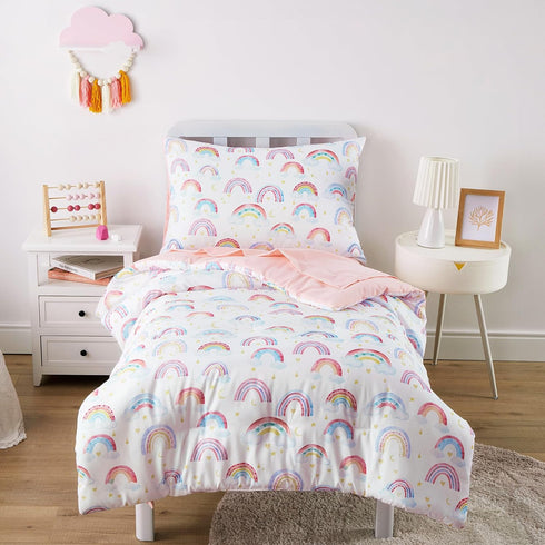 Wake In Cloud - Rainbow Toddler Bedding Set for Girls, Cute Colorful