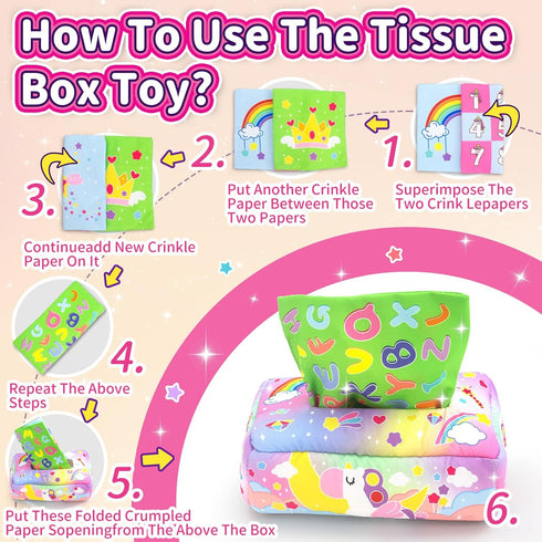 6 12 6 9 12 18 usrela Baby Toys to Months - Tissue Box Toy, Tissue Learning Toys with Alphabet Number Color Sound, Baby