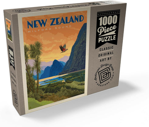 MyPuzzle New Zealand Vintage Poster: Milford Sound, Premium 1000 Piece Jigsaw Puzzle for Adults