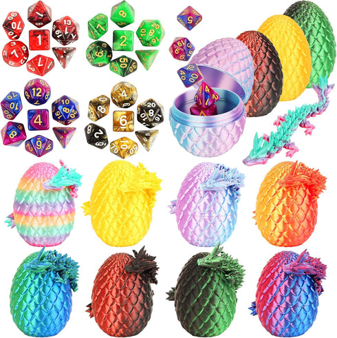 12PCS 3D Printed Dragon Egg,8PCS Articulated Dragons+4PCS DND Polyhedral Dice Egg Toy,Easter