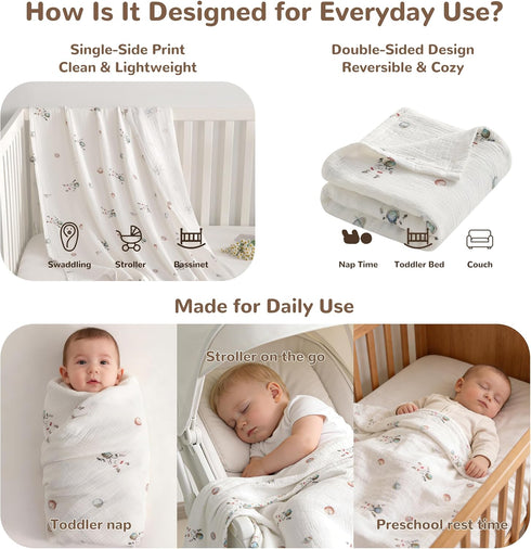 4-Layer, 42x60 Cozy NTBAY Muslin Toddler Blanket, Preschool Nap Blanket, Soft Breathable Nursery Blanket for Toddlers