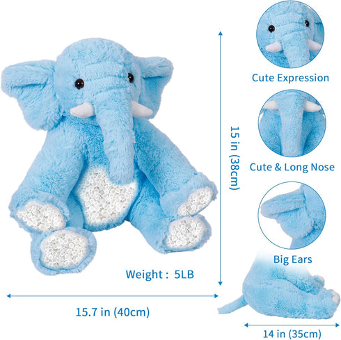 5Lb Weighted Elephant Stuffed Animals, 16in Plush Giant Throw Pillow for Boys and Girls Christmas (Blue)
