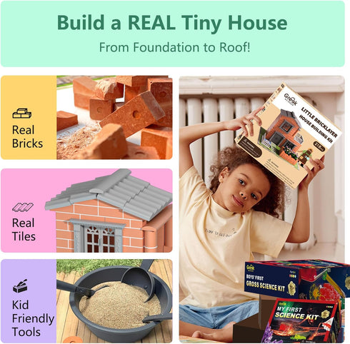 Greek Science 8+ Set Mini House Building Kit for Kids Age - Block Building Toys with Real Mini Bricks, STEM Creative