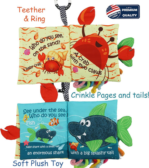 Baby Books Toys - Touch and Feel Cloth Soft Crinkle Books for Babies, Early Learning Sensory Toys