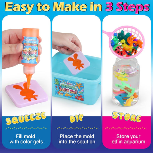 10PCS 6 7 8 9 10 Magic Gel Water Elf Toy Kit, Aqua Fairy Water Gel Kit for Kids with Aqua Jelly Gels & Animal Mold