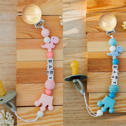 38 Pieces Wood Pacifier Clips, Natural Beech Wood Teething Grasping Toy Suspender Clips
