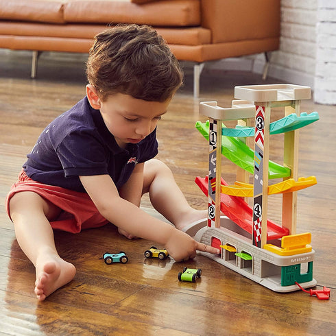 2 3 18 4 3 TOP BRIGHT Car Ramp Toy for Year Old Boy Gifts, Toddler Race Track Toy for Month Old with Wooden Cars