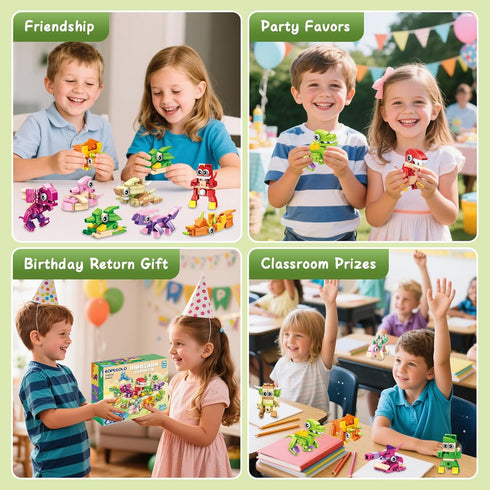 24 Pack 3-in-1 6-12 Easter Party Favors for Kids, Dinosaur Building Block Toys, Kids Classroom Gifts, Stocking
