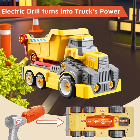 11inches 3-5 6-8 Set Large Take Apart Construction Toys Dump Trucks for Boys Girls Kids Year Old Electric Drill