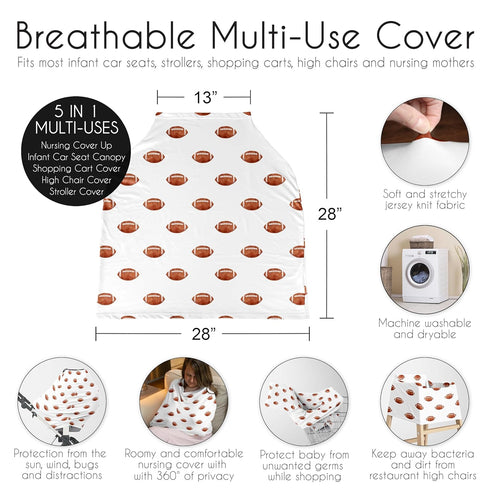Sweet Jojo Designs Brown White Football Boy Infant Baby Car Seat Cover Nursing Breastfeeding High Chair Shopping Cart
