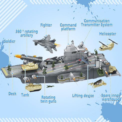 deAO Aircraft Carrier Battle Ship Army Toys - Military Vehicles, Warplanes, Warships, Helicopter, Trucks, Tanks - Army