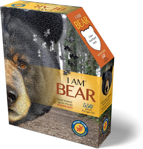 Madd Capp Puzzles - I AM Bear, 550 Pieces, Animal Shaped Jigsaw Puzzle, 27inx26in, Black