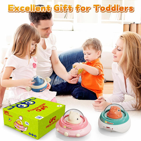 Dinosaur Toy Cars for Toddlers 1-3, 4 Pack Press and Go Cars for 6-12-18 Months, 1 Year Old Boy Gifts