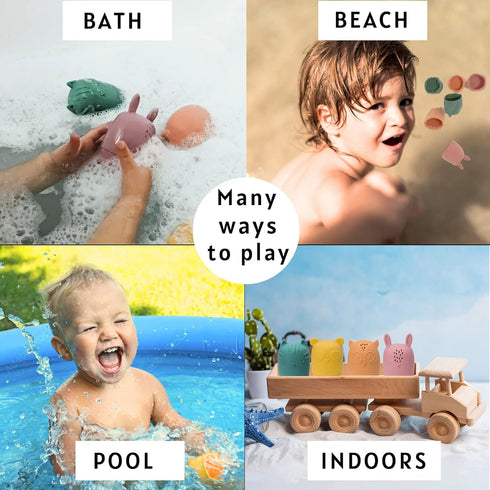 Mold Free Silicone Bath Toys, Baby Bath Toys for 6-12 Months, Non Toxic Infant Bathtub Toy, Dishwasher Safe