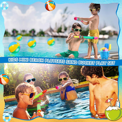 Tanlade 75 Pcs End of Year Students Gift, Kids Beach Pool Party Favors Sand Buckets Shovels Neon Sunglasses Inflatable