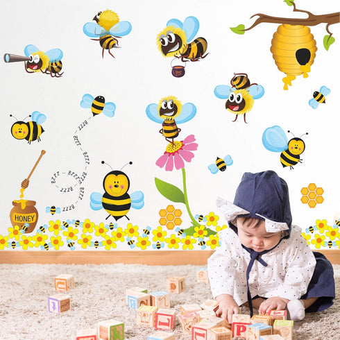 RW-1061 3D Bee Wall Decals, Cartoon Animals Stickers, DIY Removable Wall Art Decor for Kids Nursery