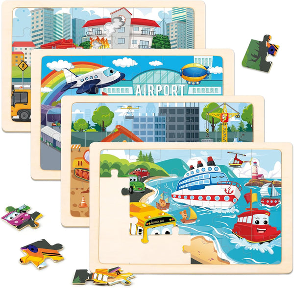 Wooden Puzzles for Kids Ages 3-5, 4 Packs Puzzles for Kids Ages