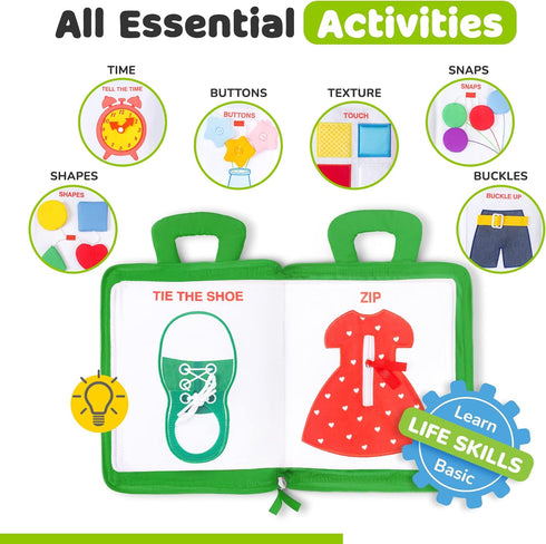 deMoca Busy Book for Toddlers 1-3, Quiet Book Montessori Toy with 9 Activities, Learning Felt Toy for Boys & Girls