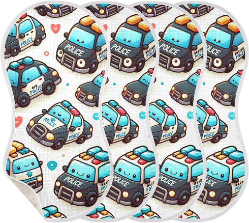 FLildon 2PCS Muslin Burp Cloth for Baby Cute Police Cars Super Absorbent Burping Cloths, Bibs for Newborn Boys Girls
