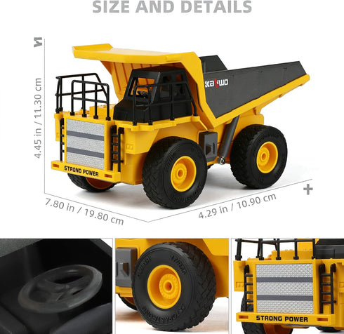 1*Rechargeable 2*AA 9-Channel Remote Control Dump Truck for Boys Adults, Metal Rc Dump Truck with Battery and Battery