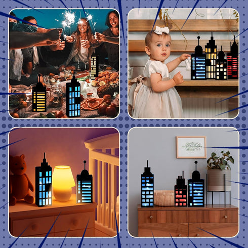 15 Pcs Hero Party Favor Boxes, Skyscraper 3D City Box Skyline Buildings, Hero Theme Centerpiece Decorations for