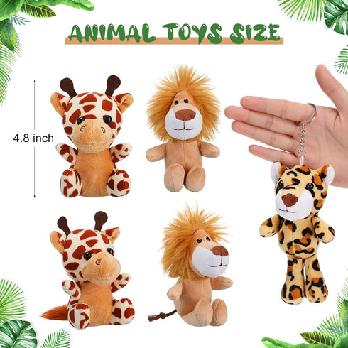Sumind 12 Pieces Mini Stuffed Forest Animals Plush Toys, Cute Elephant, Lion, Giraffe, Tiger for Animal Themed Parties