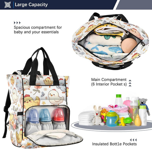 YANENDIE Backpack, Backpack Backpack Cute Cartoon Chickens Diaper Bag Unisex Travel Baby Diaper Bags with Stroller
