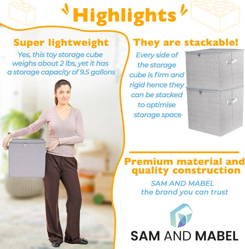 13" 13" 13" SAM AND MABEL Toy Storage Organizer with Play Mat x x Storage Box for Kids' Playroom, Stackable