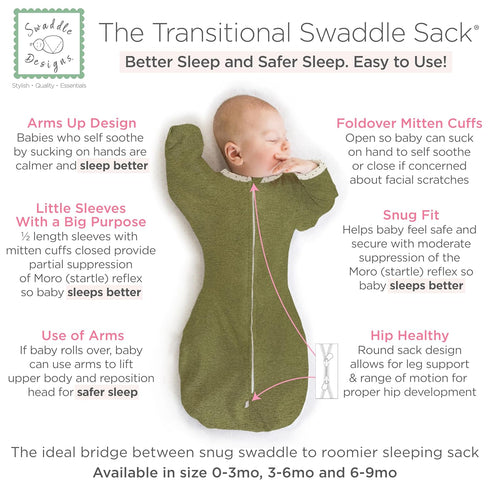 3-6 14-21 lb, SwaddleDesigns Transitional Swaddle Sack, Arms Up Half-Length Sleeves & Mitten Cuffs, Swaddle for Newborn