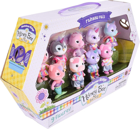 9 Sunny Days Entertainment Honey Bee Acres Rainbow Ridge Pals Miniature Flocked Dolls | Small Fantasy Collectible