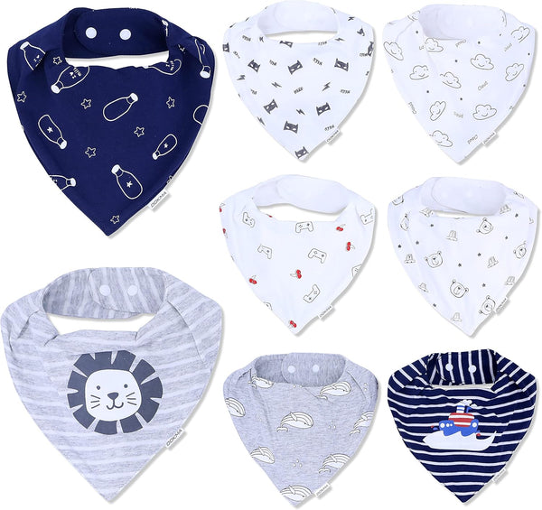 DOKMA Set 8 Organic Cotton Baby Drool Bibs - Bandana Teething Bibs