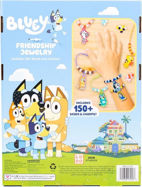 Horizon Group USA Friendship Jewelry Kit with 150 Beads and 6 Charms, Bluey Storage Case Included for Kids