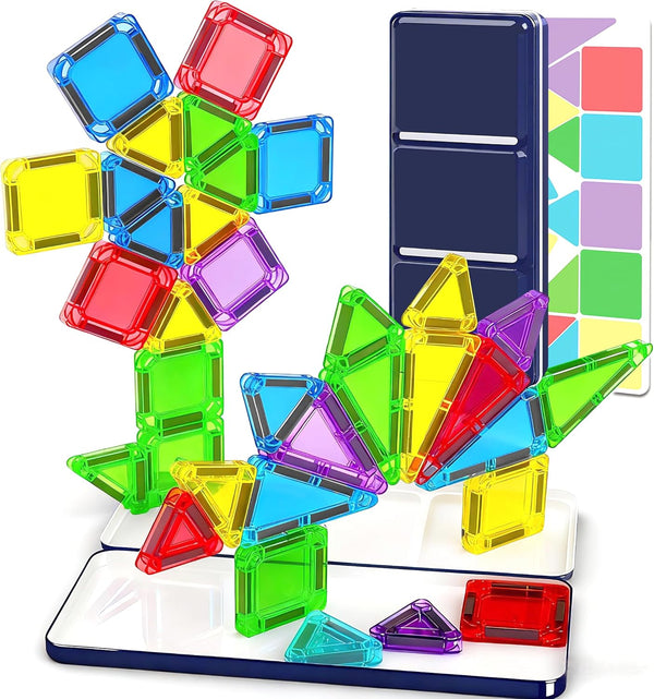 Mini Magnetic Tiles Travel Set with Case 30pcs, Mini Travel Magnet Tiles,