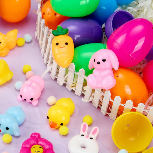 24 JOYIN Pcs Easter Eggs Prefilled with Squishy Toys, Cute Mochi Toy Fillers for Easter Egg Hunt, Basket Stuffers