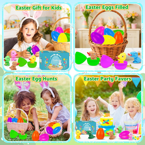 6 Pack Easter Dinosaur Toys for Kids, Filled Easter Egg with Dinosaur Tongue Out Squeeze Toys, Funny Novelty Toys