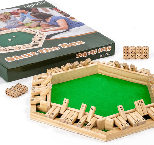 1-6 ropoda Shut The Box Game, Upgraded Player Wooden Board Games for Adult and Kids, Shut The Box Dice Game -Addition