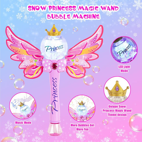 Princess Magic Bubble Wand Blower for Kids, Musical & Light Up Automatic Bubble Machine, Outdoor Toy for Girls (Pink)
