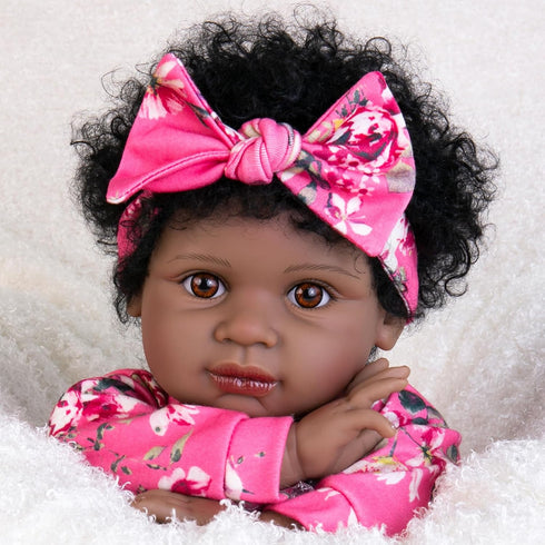 Aori Lifelike Black Reborn Baby Dolls - 22" Black American Newborn Doll with Cloth Body & Gift Box for Kids 3+