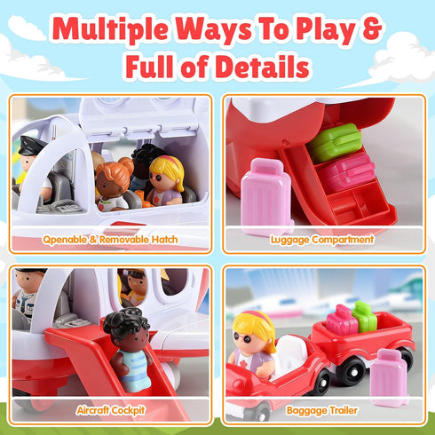 2+ PLAY Airplane Toy for Kids - Toddler Airplane Toys Travel Plane Toys for Kids Years Old with Small Figures & Baggage