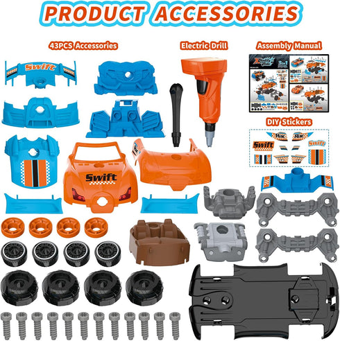 Pup Go 3-in-1 3 4 5 6 7, 43 Take Apart Car for Boys Ages Building Toys with Electric Drill, Pcs Construction Toy Truck