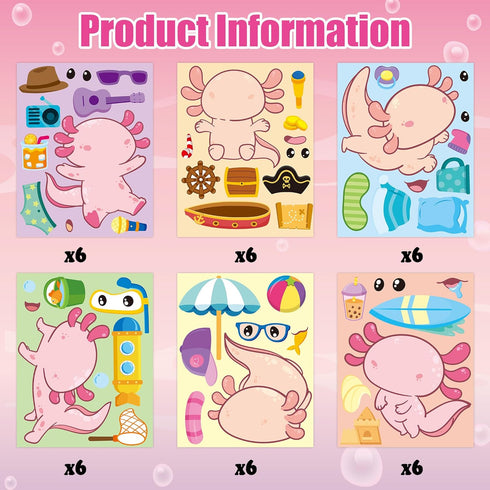 Axolotl Make a Face Sticker, 36Pcs Make Your Own Cute Axolotl Stickers for Kids Birthday Party Activity