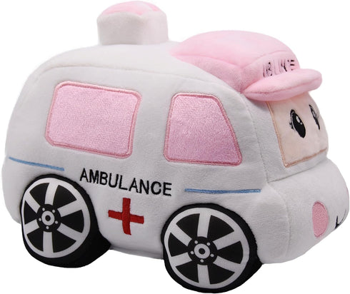 Soft Plush Ambulance Stuffed Car Toy Super Cute White Truck Plushie Excellent Gifts for Kids or Birthday Party 10.6 Inches (Ambulance)