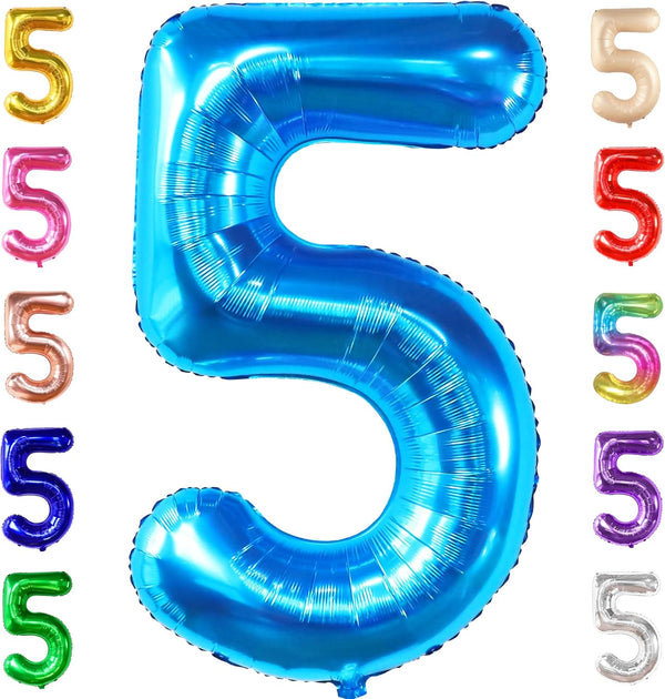 KatchOn Giant Blue Number 5 Balloon, 40 Inch, 5th Birthday Decorations for Boys, Shark Theme