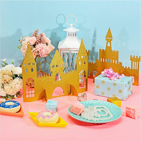 Gejoy 4 Pieces Castle Table Centerpiece, Glitter Princess Theme Decorations for Birthday Baby Shower Party