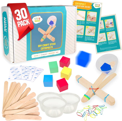 Catapult Kit, 30-Pack Build 30 Mini Catapults, Complete STEM Project Kit for